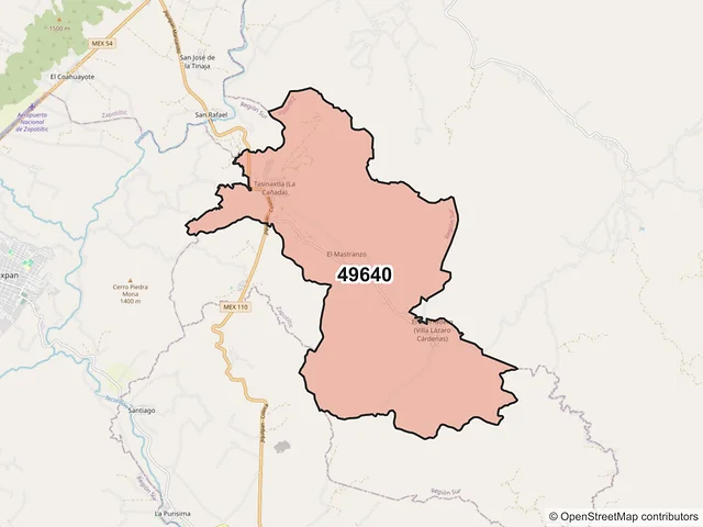 Mapa del código postal 49640, Zapotiltic, Jalisco