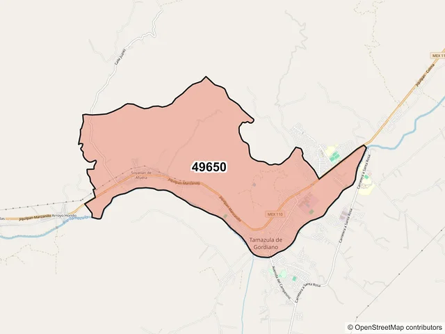 Mapa del código postal 49650, Tamazula de Gordiano, Jalisco