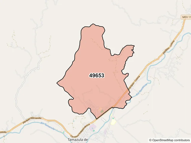 Mapa del código postal 49653, Tamazula de Gordiano, Jalisco