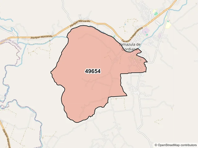 Mapa del código postal 49654, Tamazula de Gordiano, Jalisco