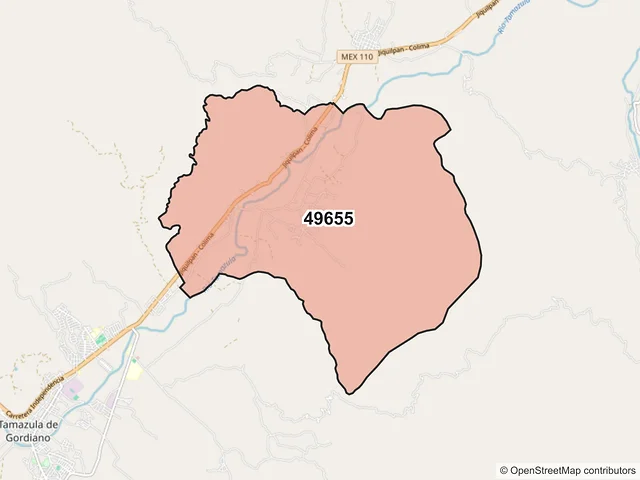 Mapa del código postal 49655, Tamazula de Gordiano, Jalisco