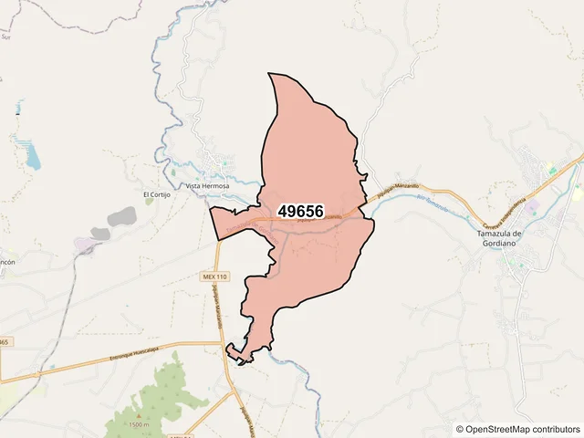 Mapa del código postal 49656, Tamazula de Gordiano, Jalisco