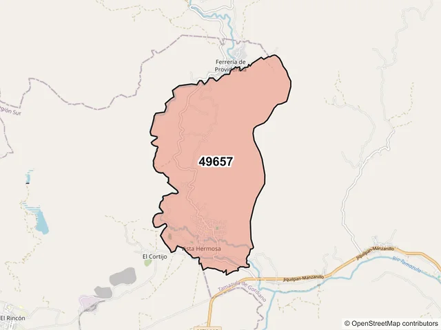 Mapa del código postal 49657, Tamazula de Gordiano, Jalisco