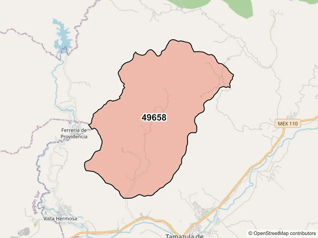 Mapa del código postal 49658, Tamazula de Gordiano, Jalisco