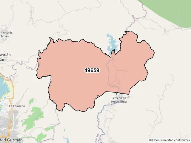 Mapa del código postal 49659, Tamazula de Gordiano, Jalisco