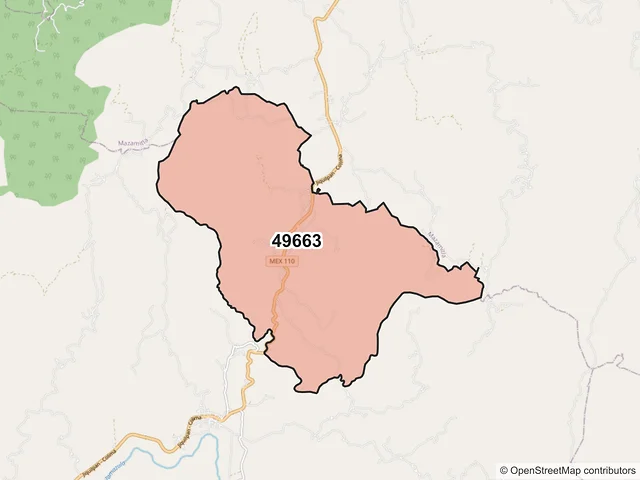 Mapa del código postal 49663, Tamazula de Gordiano, Jalisco