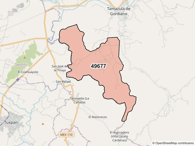 Mapa del código postal 49677, Tamazula de Gordiano, Jalisco