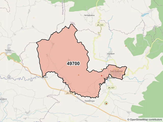 Mapa del código postal 49700, San Gabriel, Jalisco