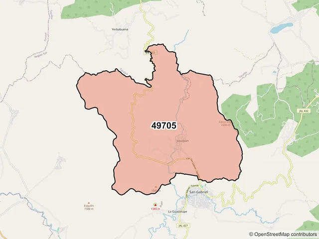 Mapa del código postal 49705, San Gabriel, Jalisco