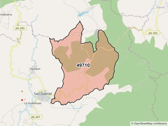 Mapa del código postal 49710, San Gabriel, Jalisco