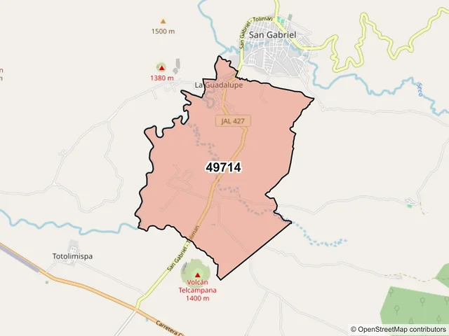 Mapa del código postal 49714, San Gabriel, Jalisco
