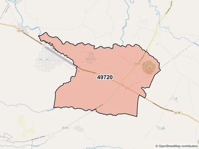 Mapa del código postal 49720, San Gabriel, Jalisco