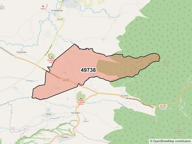 Mapa del código postal 49738, San Gabriel, Jalisco