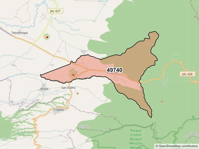 Mapa del código postal 49740, San Gabriel, Jalisco