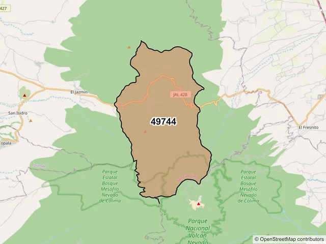 Mapa del código postal 49744, San Gabriel, Jalisco