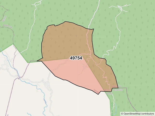 Mapa del código postal 49754, Tolimán, Jalisco