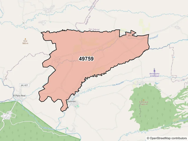 Mapa del código postal 49759, Tolimán, Jalisco