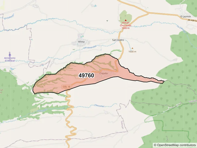 Mapa del código postal 49760, Tolimán, Jalisco