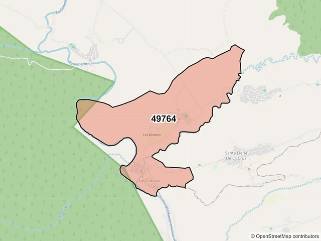 Mapa del código postal 49764, Tolimán, Jalisco