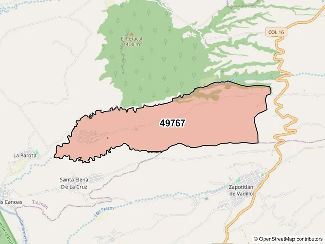 Mapa del código postal 49767, Tolimán, Jalisco