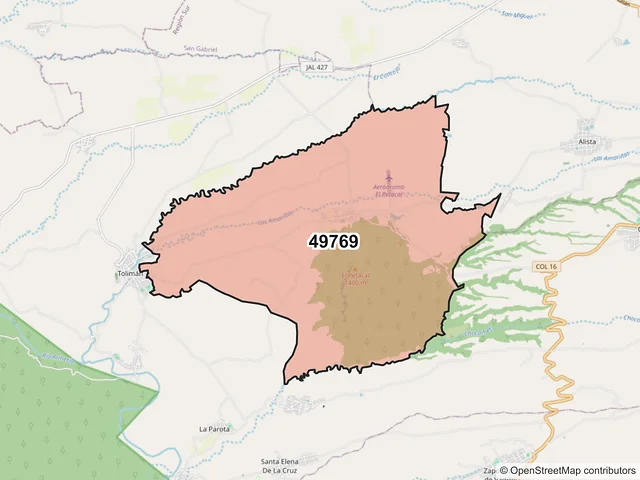 Mapa del código postal 49769, Tolimán, Jalisco