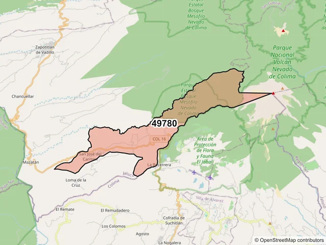 Mapa del código postal 49780, Zapotitlán de Vadillo, Jalisco