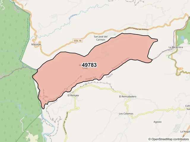 Mapa del código postal 49783, Zapotitlán de Vadillo, Jalisco