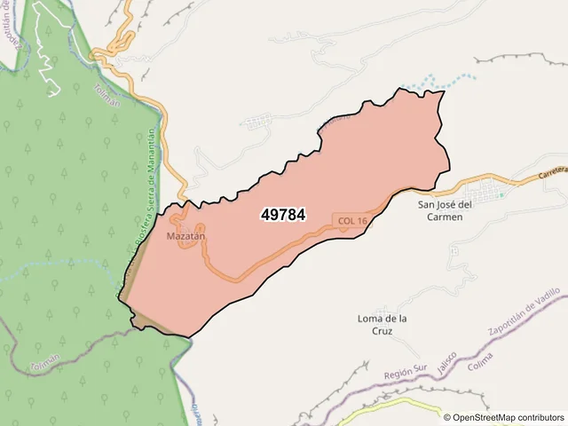Mapa del código postal 49784, Zapotitlán de Vadillo, Jalisco