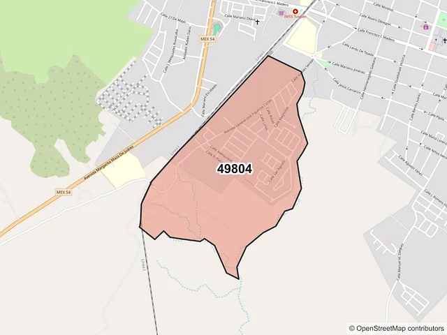 Mapa del código postal 49804, Tuxpan, Jalisco