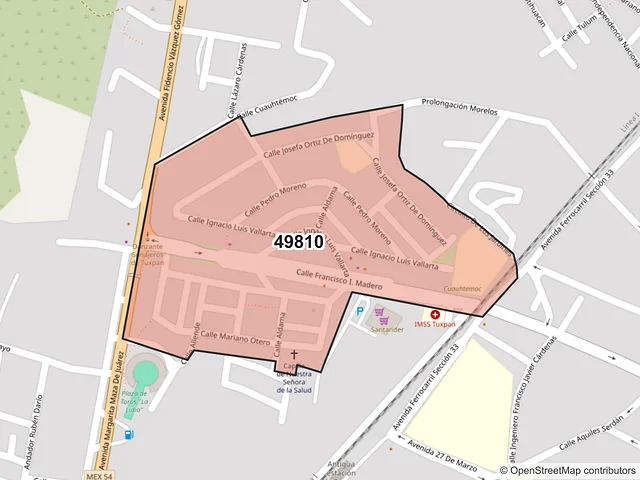 Mapa del código postal 49810, Tuxpan, Jalisco