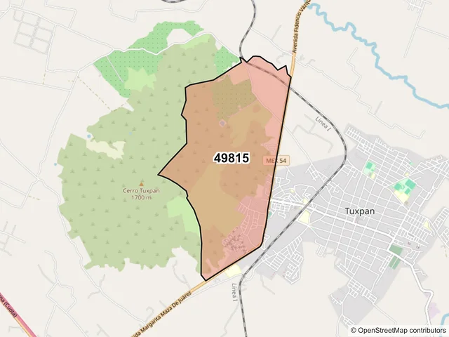 Mapa del código postal 49815, Tuxpan, Jalisco