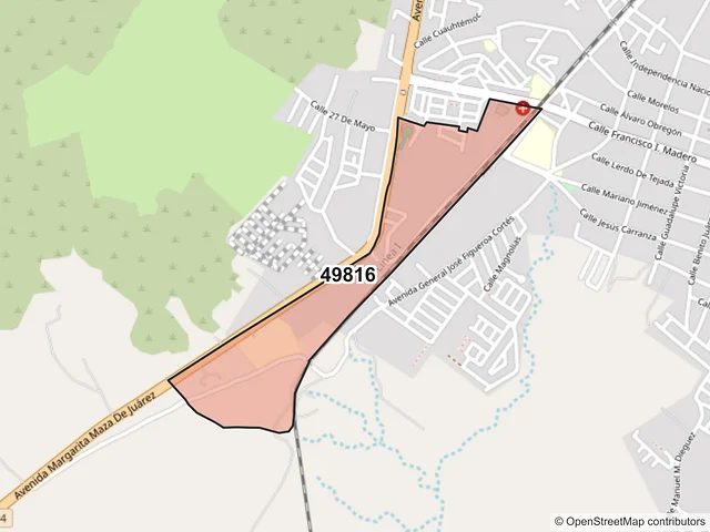 Mapa del código postal 49816, Tuxpan, Jalisco
