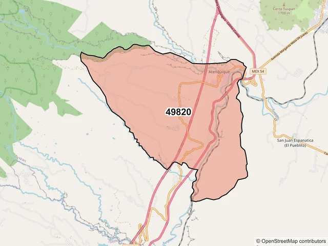 Mapa del código postal 49820, Tuxpan, Jalisco