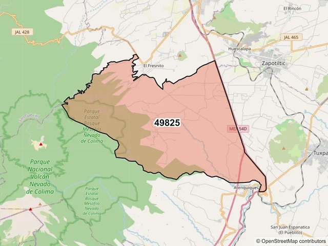 Mapa del código postal 49825, Tuxpan, Jalisco