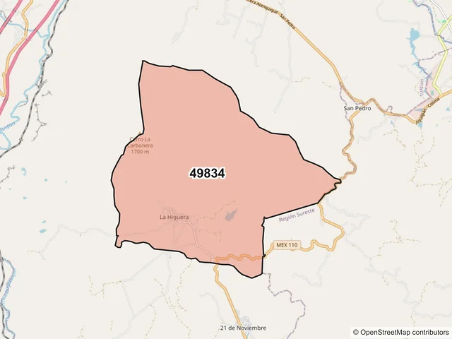Mapa del código postal 49834, Tuxpan, Jalisco