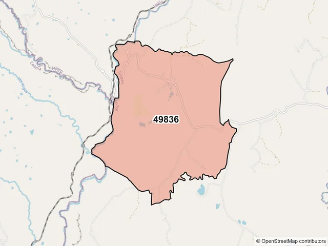 Mapa del código postal 49836, Tuxpan, Jalisco