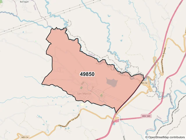 Mapa del código postal 49850, Tonila, Jalisco