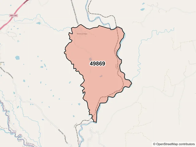 Mapa del código postal 49869, Tonila, Jalisco