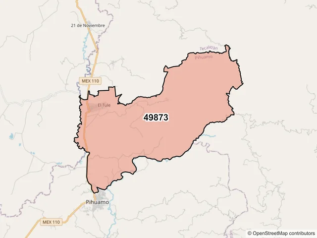 Mapa del código postal 49873, Pihuamo, Jalisco