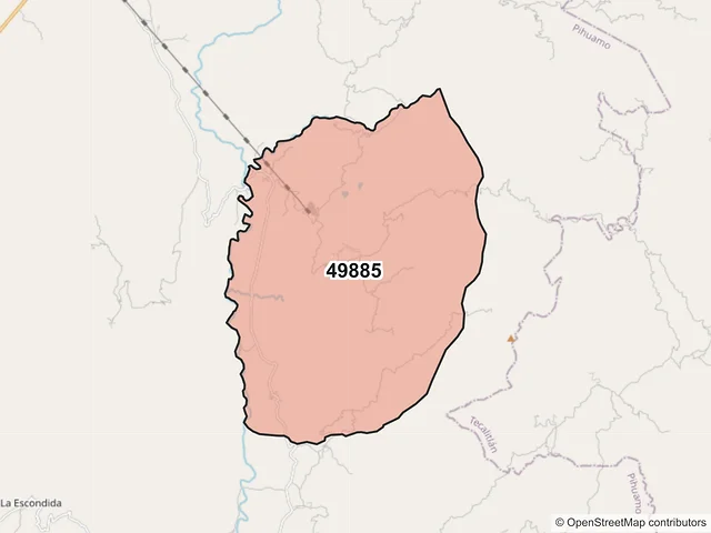 Mapa del código postal 49885, Pihuamo, Jalisco