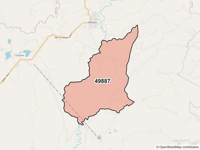 Mapa del código postal 49887, Pihuamo, Jalisco