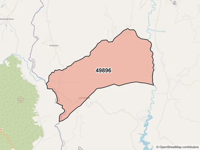 Mapa del código postal 49896, Pihuamo, Jalisco