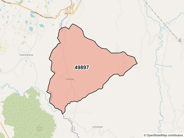 Mapa del código postal 49897, Pihuamo, Jalisco