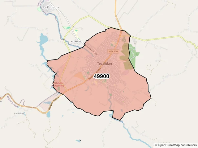 Mapa del código postal 49900, Tecalitlán, Jalisco