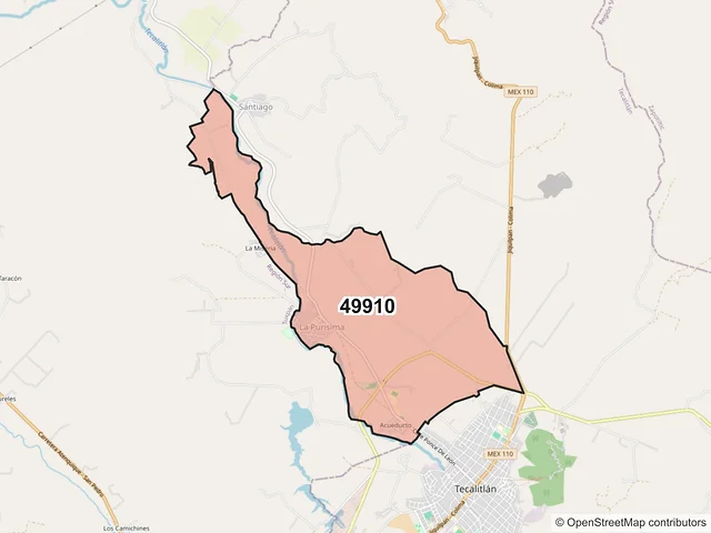 Mapa del código postal 49910, Tecalitlán, Jalisco