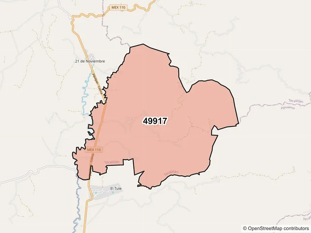 Mapa del código postal 49917, Tecalitlán, Jalisco