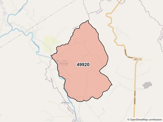 Mapa del código postal 49920, Tecalitlán, Jalisco