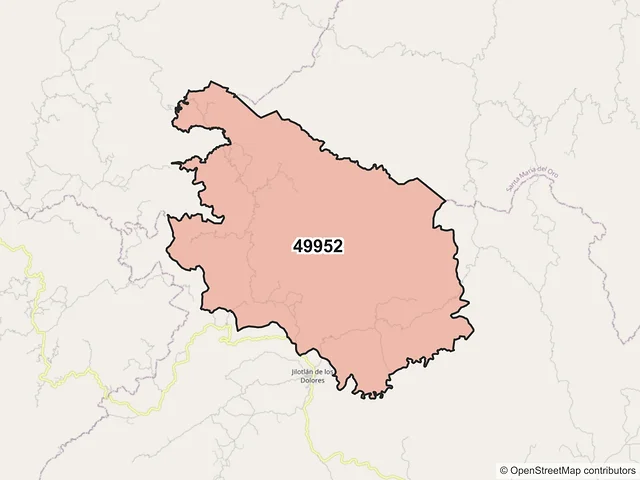 Mapa del código postal 49952, Jilotlán de los Dolores, Jalisco