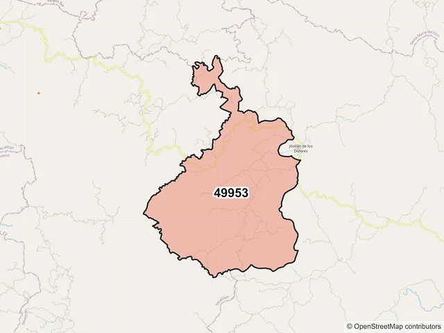 Mapa del código postal 49953, Jilotlán de los Dolores, Jalisco