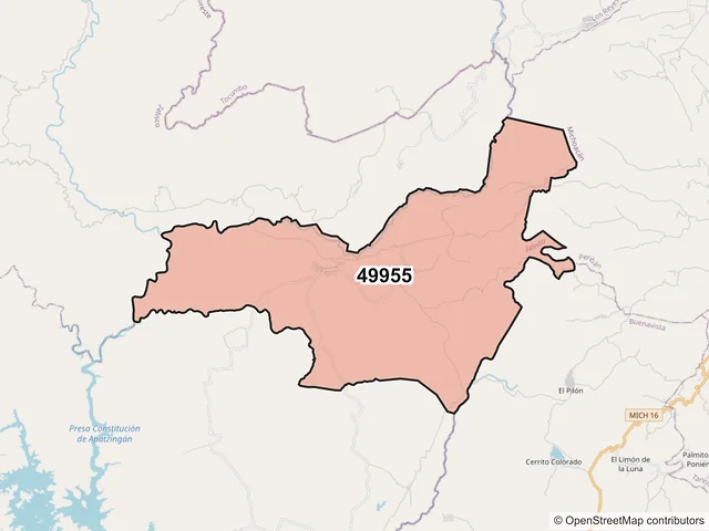 Mapa del código postal 49955, Jilotlán de los Dolores, Jalisco